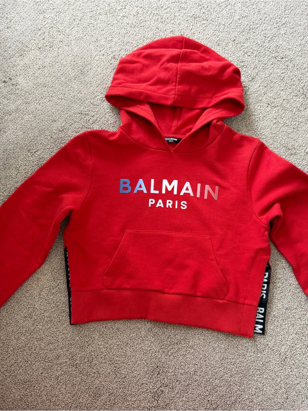 Balmain Kids Red Logo Hooded Sweatshirt